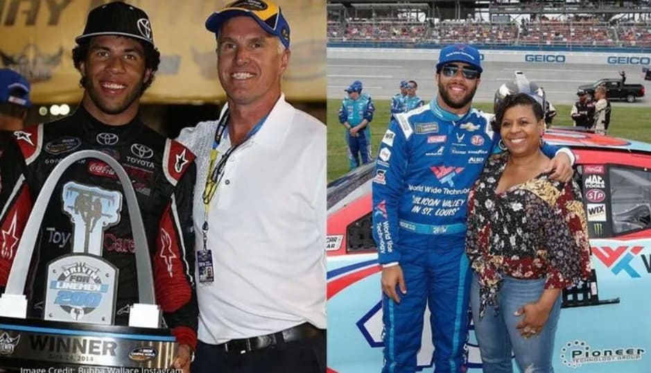 Image of Bubba Wallace with his parents, Desiree Wallace and Darrell Wallace, Jr.