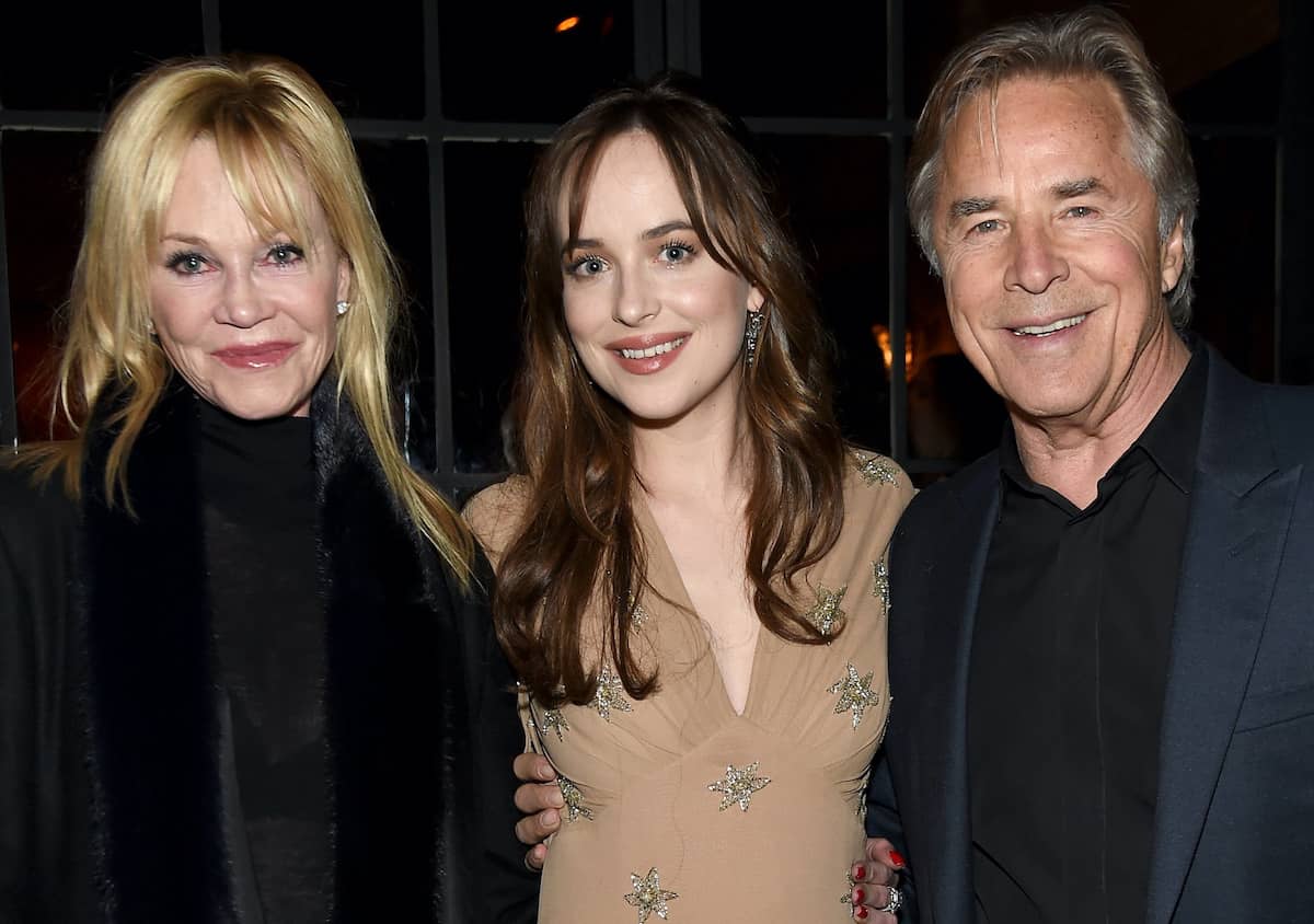 Image of Dakota Johnson with her parents, Don Johnson and Melanie Griffith