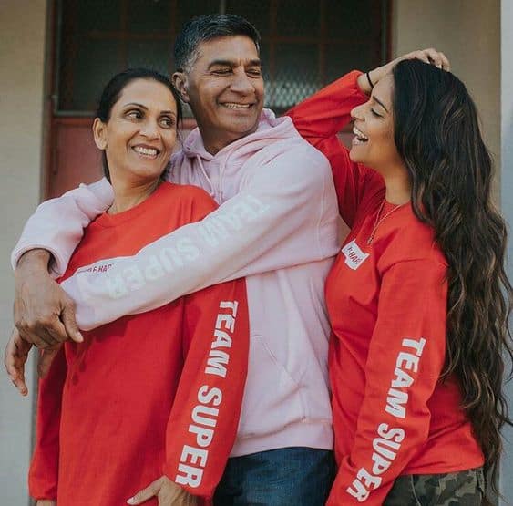 Image of Lilly Singh with her parents, Malwinder and Sukhwinder Singh