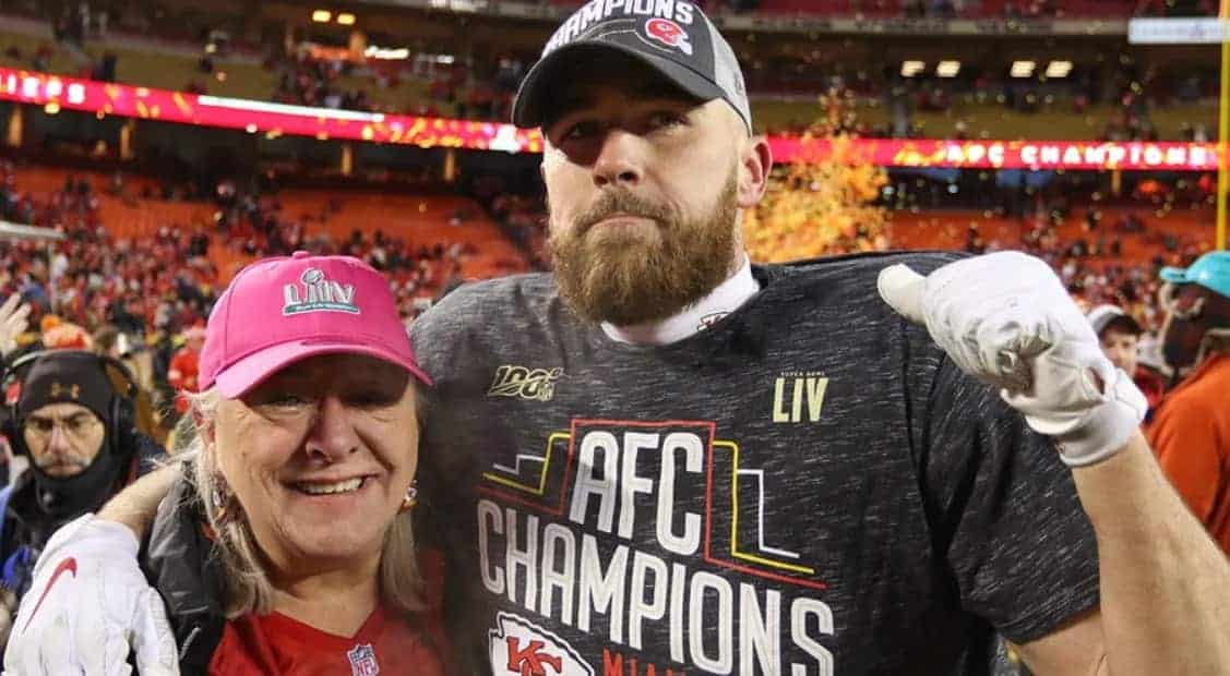 Image of Travis Kelce with his mother, Donna Kelce