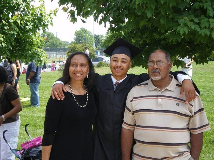 Image of Mookie Betts with his parents, Diana Benedict and Willie Betts