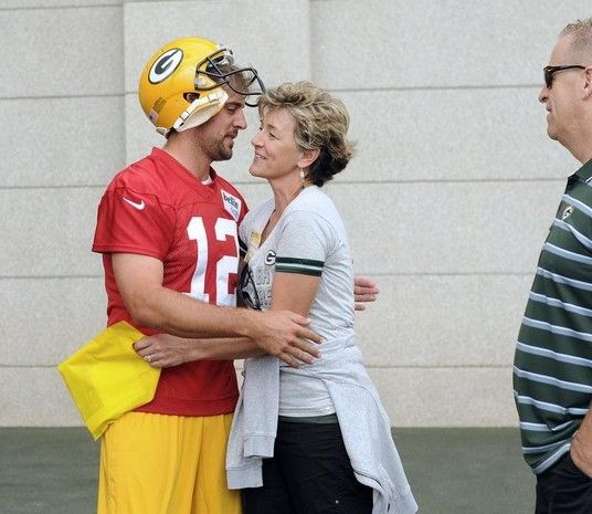 Image of Aaron Rodgers with his mother, Darla Leigh Pittman Rodgers