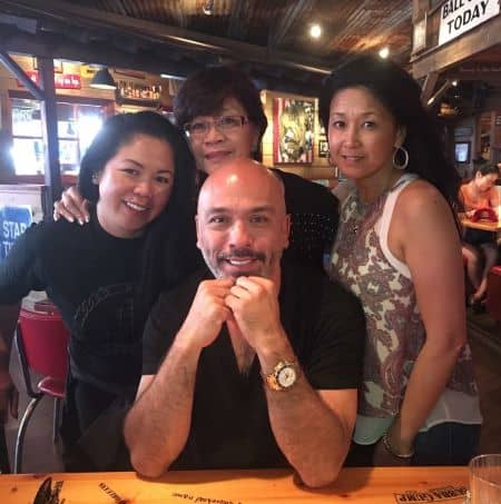 Image of Jo Koy with his mother, Josie Harrison, and sister, Gemma and Rowena Herbert